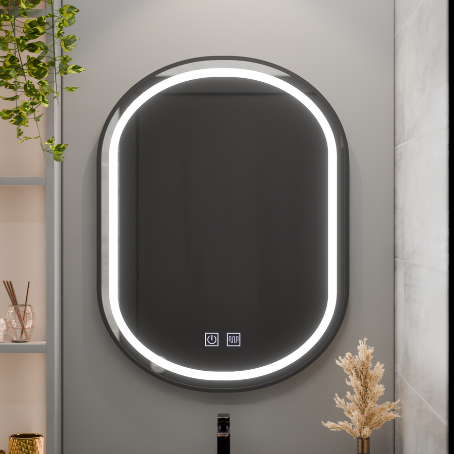 Owalne lustro LED 50x80cm VETRO Touch ściemnialny system odmgławiacza, czarna ramka Lustra Korman E Domyślny tytuł Alessandro Design