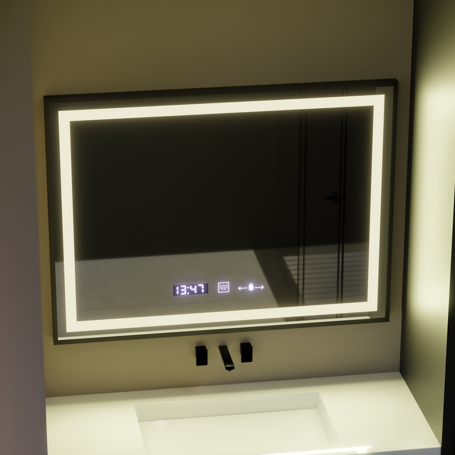 Prostokątne lustro LED, 80x60 cm, Verite Majeste Noir Motion Glow Marcello, system odmgławiania, zegar i termometr, przyciemniane lustra Marcello Domyślny tytuł Alessandro Design