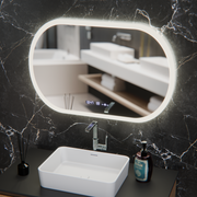 Owalne lustro LED, 80x50 cm, czujnik Altera Marcello MotionGlow, system przeciwmgielny, zegar i termometr, przyciemniane lustra Marcello Tytuł domyślny Alessandro Design