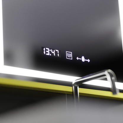 Prostokątne lustro LED, 50x70 cm, Verite Royale Gold Motion Glow Marcello, system przeciwmgielny, zegar i termometr, przyciemniane lustra Marcello Domyślny tytuł Alessandro Design