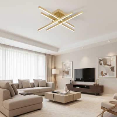 Żyrandol LED z Pilotem LINEX, 53W, Światło 3000K/4000K/6000K, Możliwość Przyciemniania, Złoty