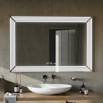 Oglinda LED Rectangulara, 120x80cm, Venezia Senzor MotionGlow Marcello, Sistem Dezaburire, Ceas & Termometru, Dimabila Oglinzi Marcello Default Title Alessandro Design
