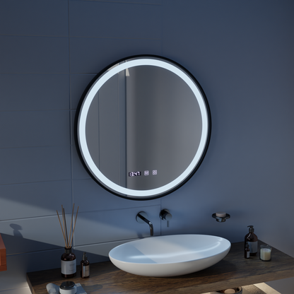 Lustro dotykowe LED NOVARA System odmgławiania, zegar i temperatura 50 cm Czarna rama Lustra szczotkowane Korman S Domyślny tytuł Alessandro Design