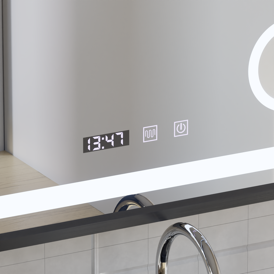LED Touch Bernd System odmgławiania lusterek, zegar i temperatura 80x60 cm Czarna ramka Szczotkowane lusterka kosmetyczne Korman S Domyślny tytuł Alessandro Design