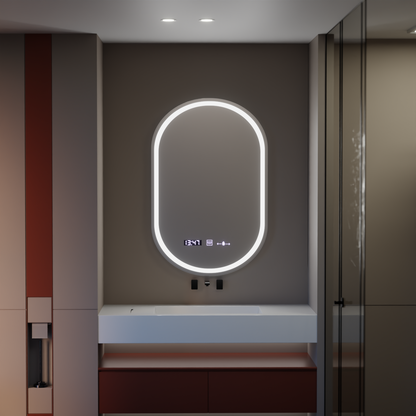 Owalne lustro LED, 50x80cm, Eminence MotionGlow Marcello, system odmgławiania, zegar i termometr, przyciemniane lustra Marcello Domyślny tytuł Alessandro Design