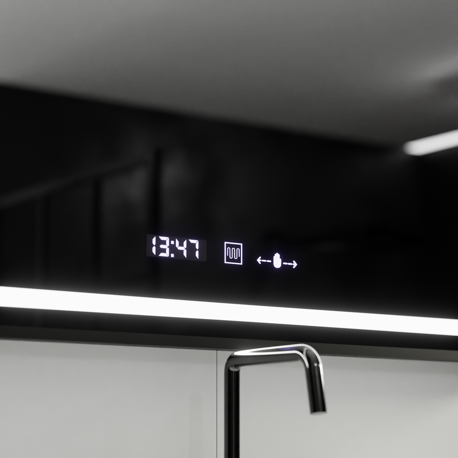 Prostokątne lustro LED, 120x80cm, Verite Majeste Noir Motion Glow Marcello, system odmgławiania, zegar i termometr, przyciemniane lustra Marcello Domyślny tytuł Alessandro Design