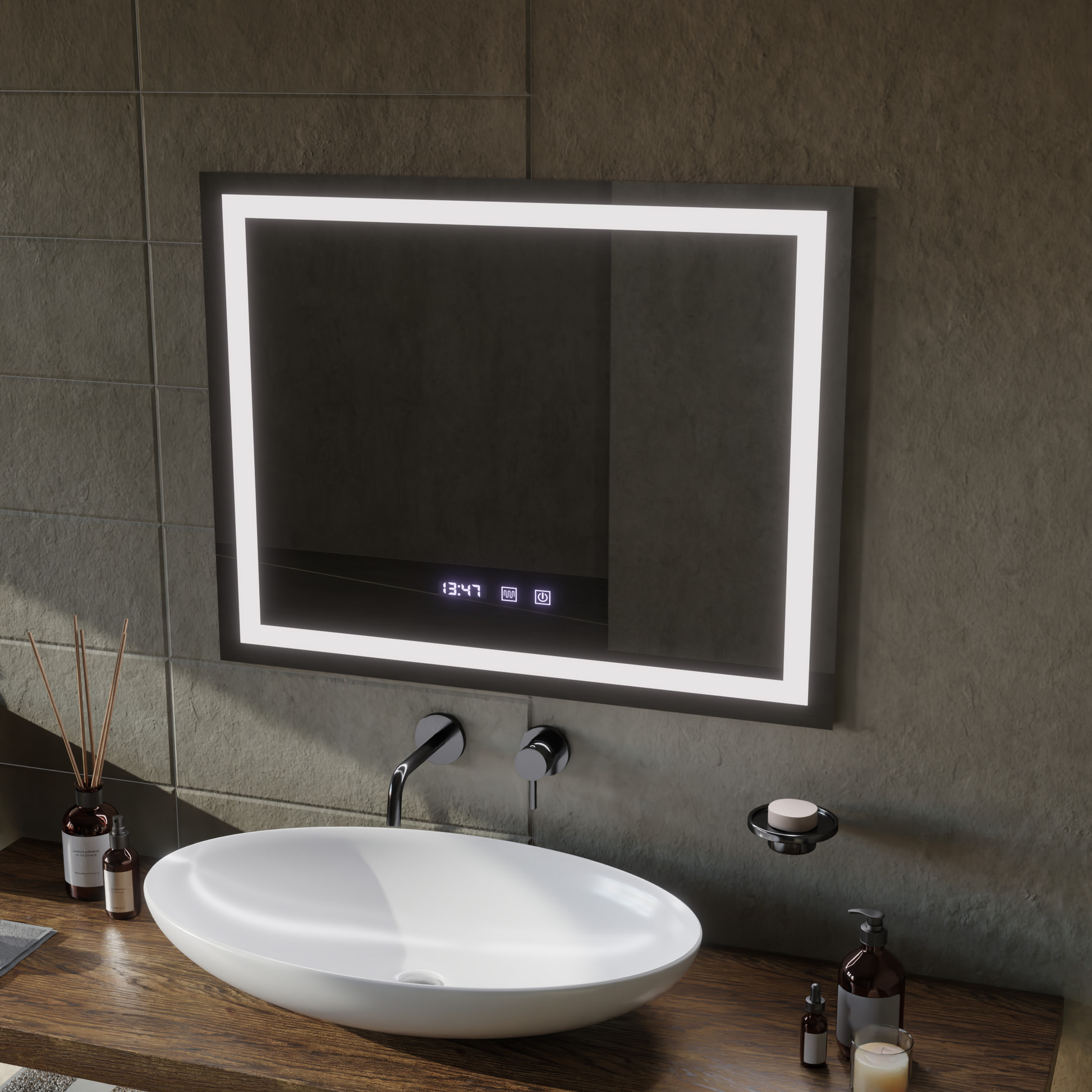 LED Touch MODENA System odmgławiania lusterek, zegar i temperatura 80x60 cm Lustra Korman S Domyślny tytuł Alessandro Design
