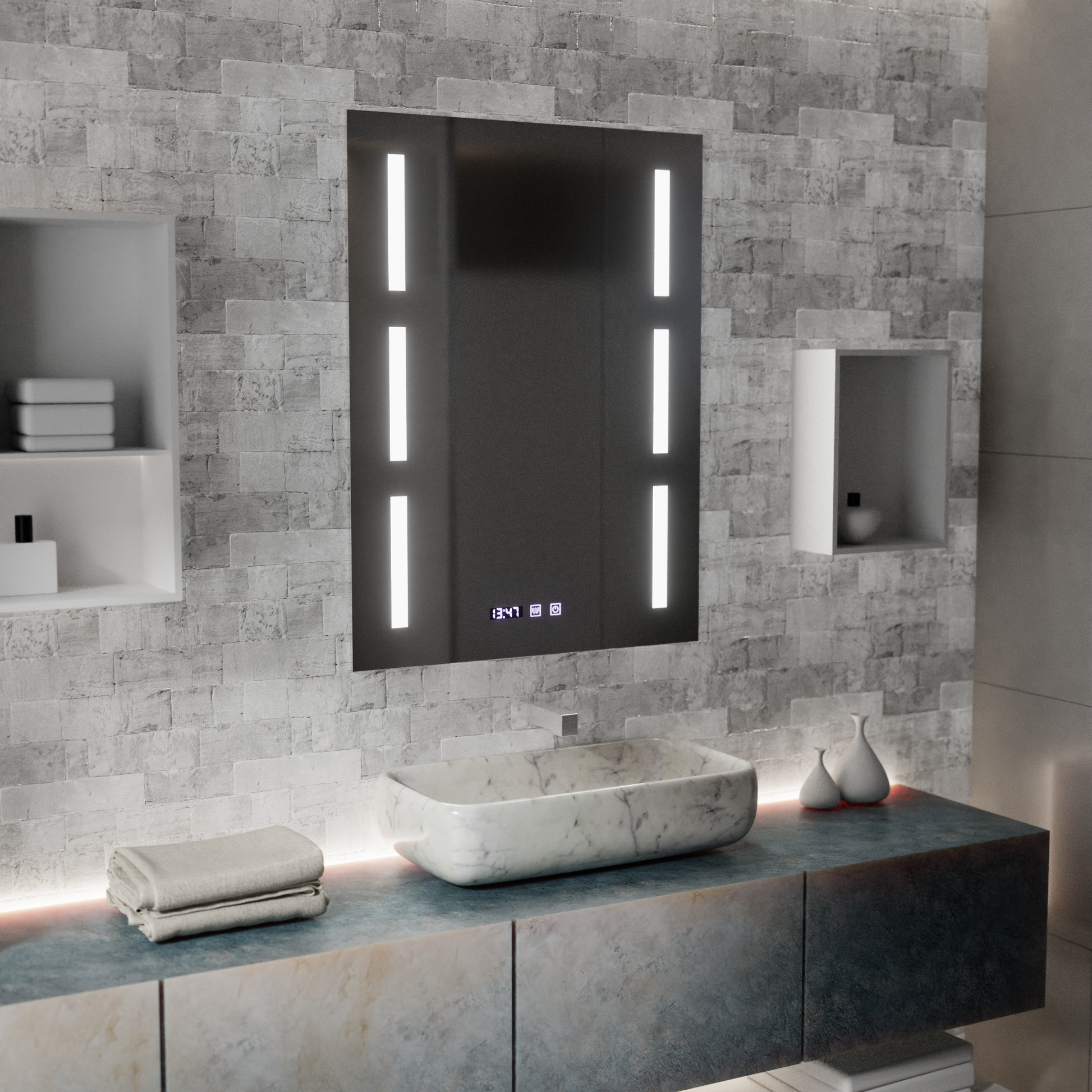 Lustro LED Touch Erich S86/60X80 System odmgławiania, zegar i temperatura 60x80 cm Lustra Korman S Domyślny tytuł Alessandro Design