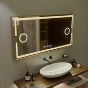 Lustro LED MotionGlow Sofia czujnik z funkcją odmgławiania Termometr Zegar 110x65 cm Światło ciepłe/zimne/neutralne Możliwość przyciemniania, Ramka w kolorze różowego złota, Kolekcja Marcello Funghi Lustra Marcello Domyślny tytuł Alessandro Design
