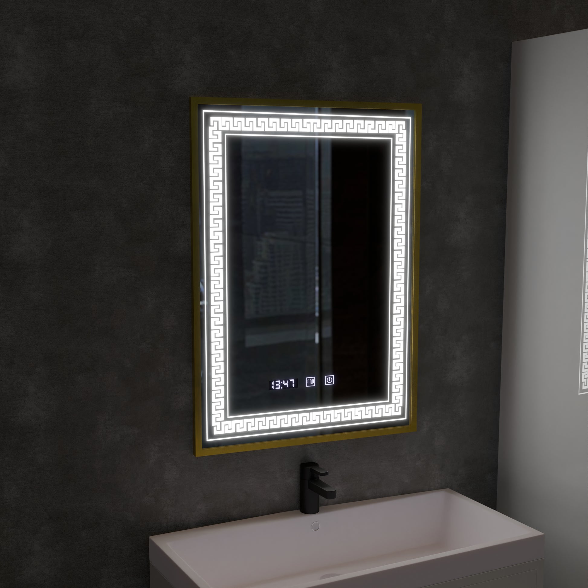 Lustro LED Touch Bruno Demister System, zegar i temperatura 60x80 cm ramka ze szczotkowanego złota, lustra S84/60X80 Korman S Domyślny tytuł Alessandro Design