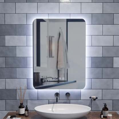 ARTAR Touch prostokątne lustro LED, 60X80cm, system odmgławiania, możliwość przyciemniania, zegar i temperatura, ciepłe, neutralne, zimne światło 3000K/4000K/6000K