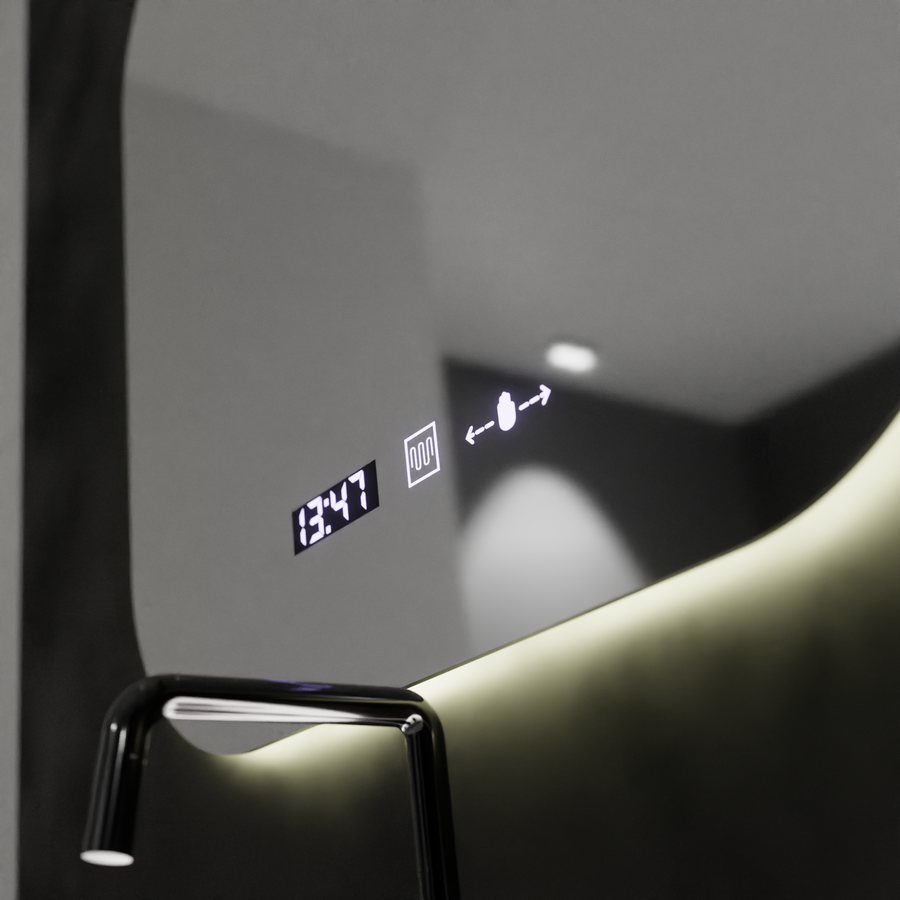 Prostokątne lustro LED 60x60 Aura Riflesso Puro MotionGlow Marcello, system odmgławiania, termometr i zegar, ściemniane lustra Marcello Domyślny tytuł Alessandro Design
