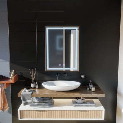 Lustro dotykowe Kariri LED, 60x80 cm, funkcja odmgławiania, lustra ze szczotkowaną ramą w kolorze złotej róży Korman E Domyślny tytuł Alessandro Design