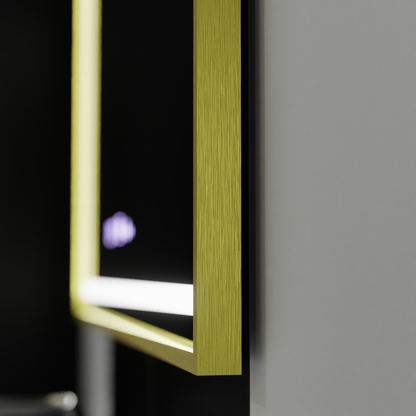 Prostokątne lustro LED, 100x65 cm, Verite Royale Gold Motion Glow Marcello, system odmgławiania, zegar i termometr, przyciemniane lustra Marcello Domyślny tytuł Alessandro Design