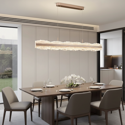 Zawieszany żyrandol LED z pilotem NIVALIS 55W, długość 120cm, światło zimne/ciepłe/neutralne, możliwość przyciemniania, regulacja wysokości, złoty