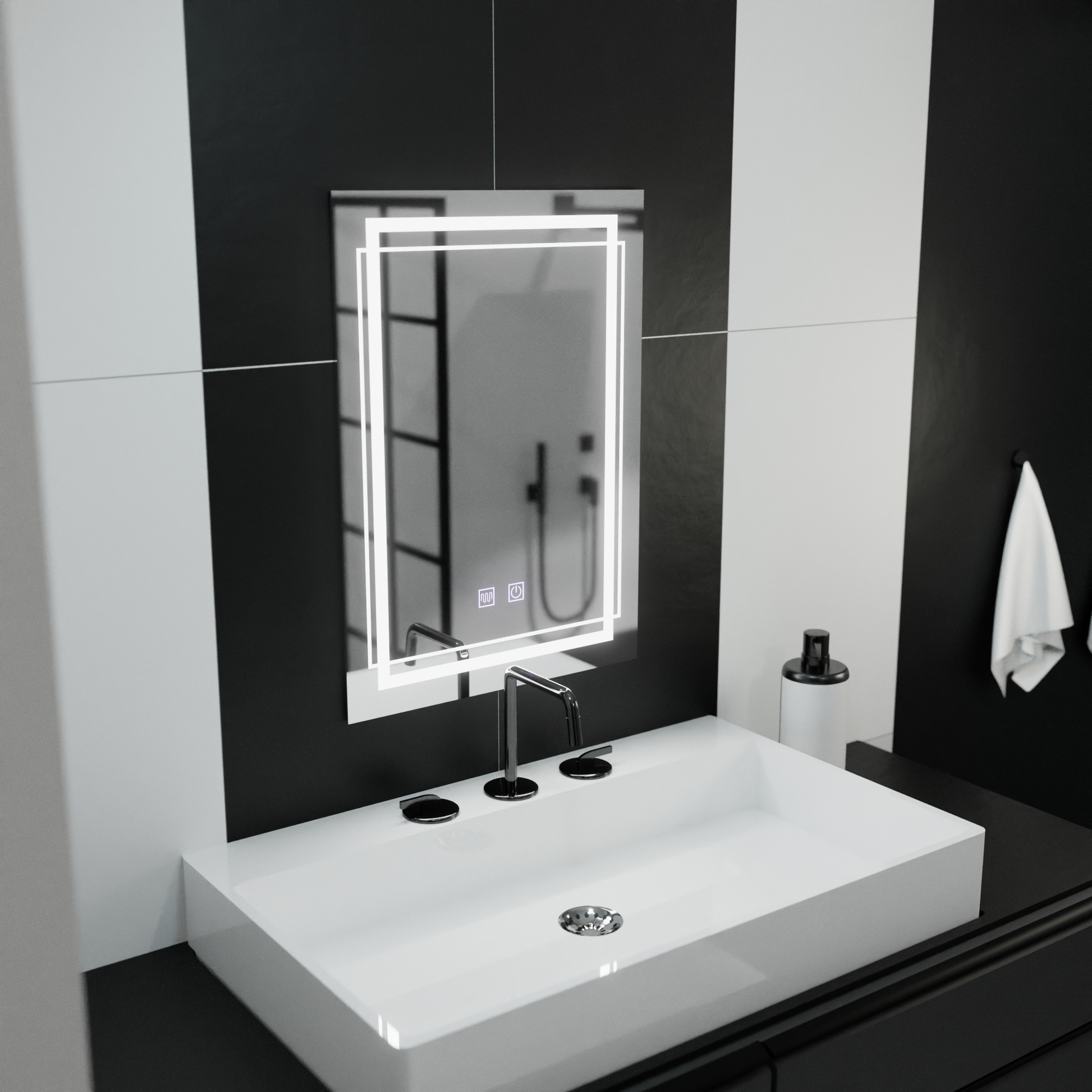 Prostokątne lustro LED, 60x80cm, KOVEN Touch, system odmgławiania, ściemniane lustra Korman E Domyślny tytuł Alessandro Design
