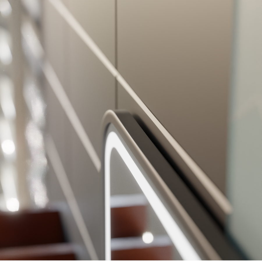 LED Touch Bernd System odmgławiania lusterek, zegar i temperatura 80x60 cm Czarna ramka Szczotkowane lusterka kosmetyczne Korman S Domyślny tytuł Alessandro Design