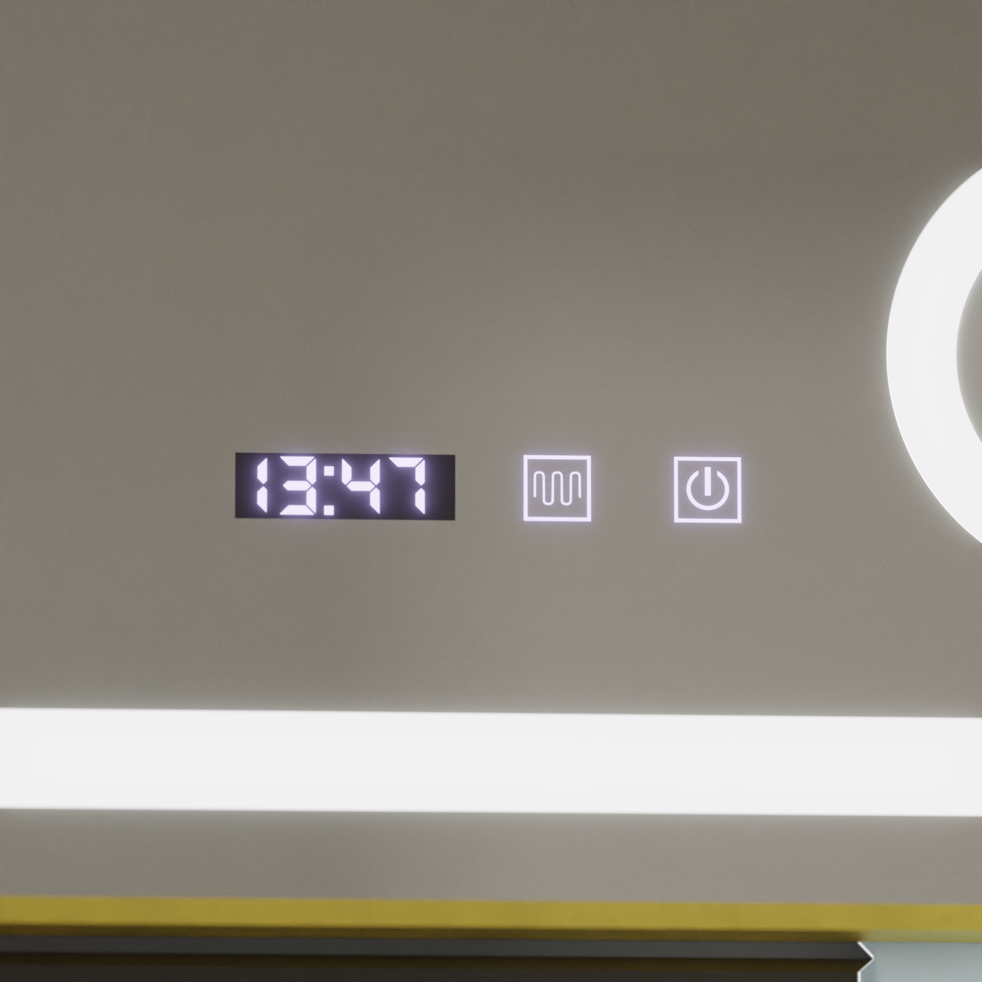 LED Touch CLARUS System odmgławiania lusterek, zegar i temperatura 80x60 cm Złota ramka Szczotkowane lusterka kosmetyczne Korman S Domyślny tytuł Alessandro Design