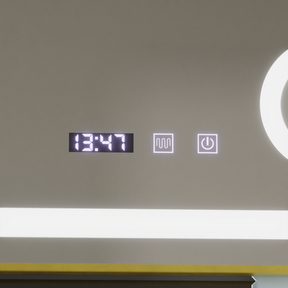 LED Touch CLARUS System odmgławiania lusterek, zegar i temperatura 80x60 cm Złota ramka Szczotkowane lusterka kosmetyczne Korman S Domyślny tytuł Alessandro Design