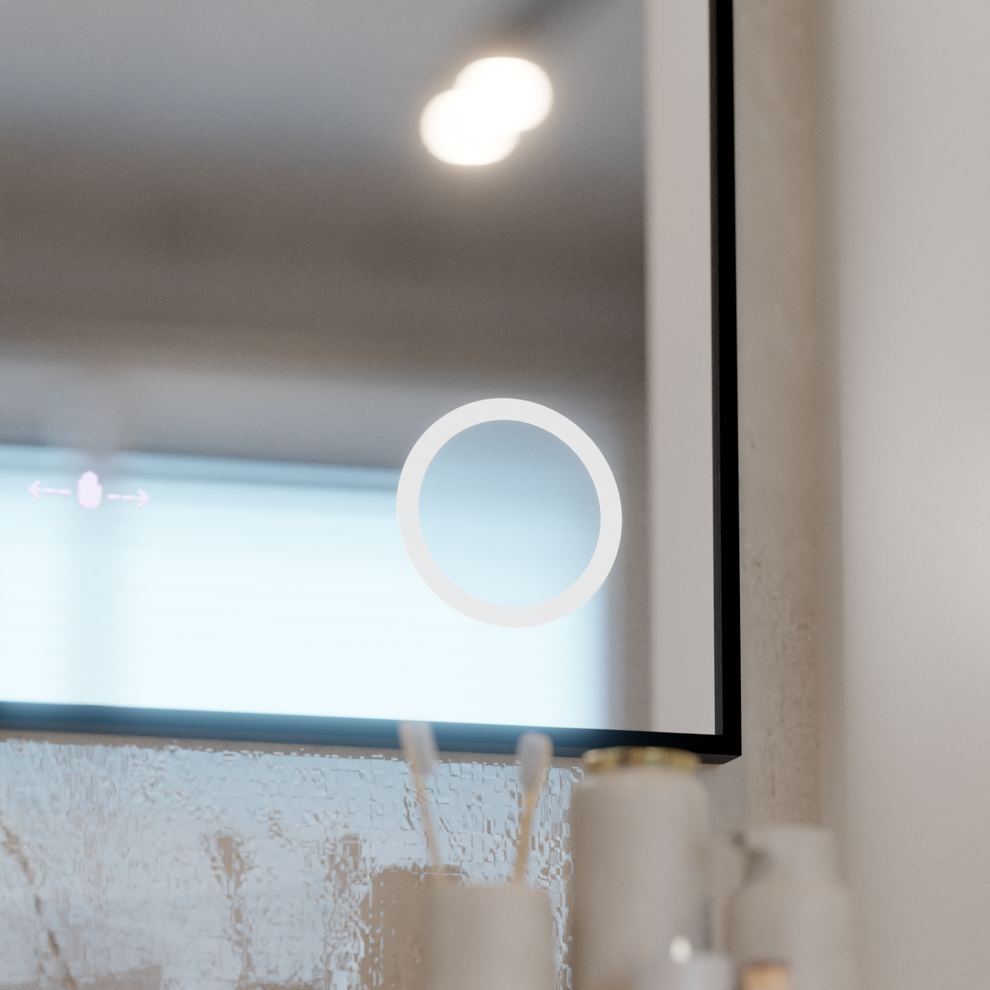 Lustro LED MotionGlow Sofia czujnik z funkcją odmgławiania Termometr Zegar 110x75 cm Możliwość przyciemniania Ciepłe/zimne/neutralne światło, szczotkowana czarna ramka, kolekcja Marcello Funghi Marcello Mirrors Domyślny tytuł Alessandro Design