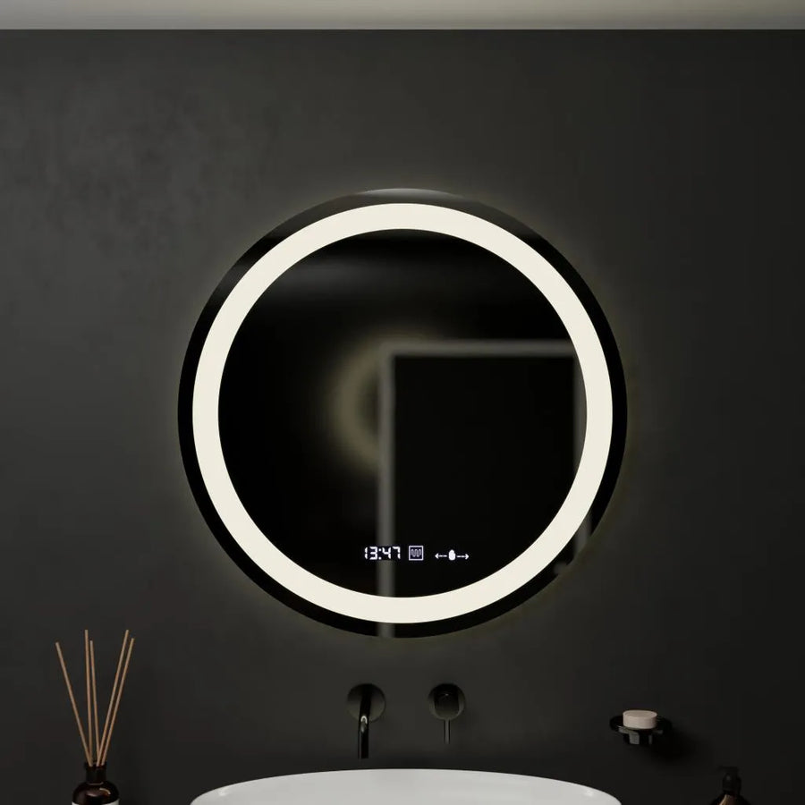 Okrągłe lustro LED, 60 cm, Celeste MotionGlow Marcello, system odmgławiania, zegar i termometr, możliwość przyciemniania, ciepłe, neutralne, zimne światło 3000 K/4000 K/6000 K Marcello Mirrors Domyślny tytuł Alessandro Design