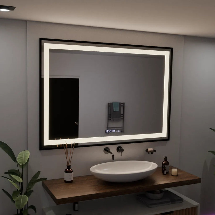 Prostokątne lustro LED, 100x65 cm, Verite Majeste Noir Motion Glow Marcello, system odmgławiania, zegar i termometr, przyciemniane lustra Marcello Domyślny tytuł Alessandro Design