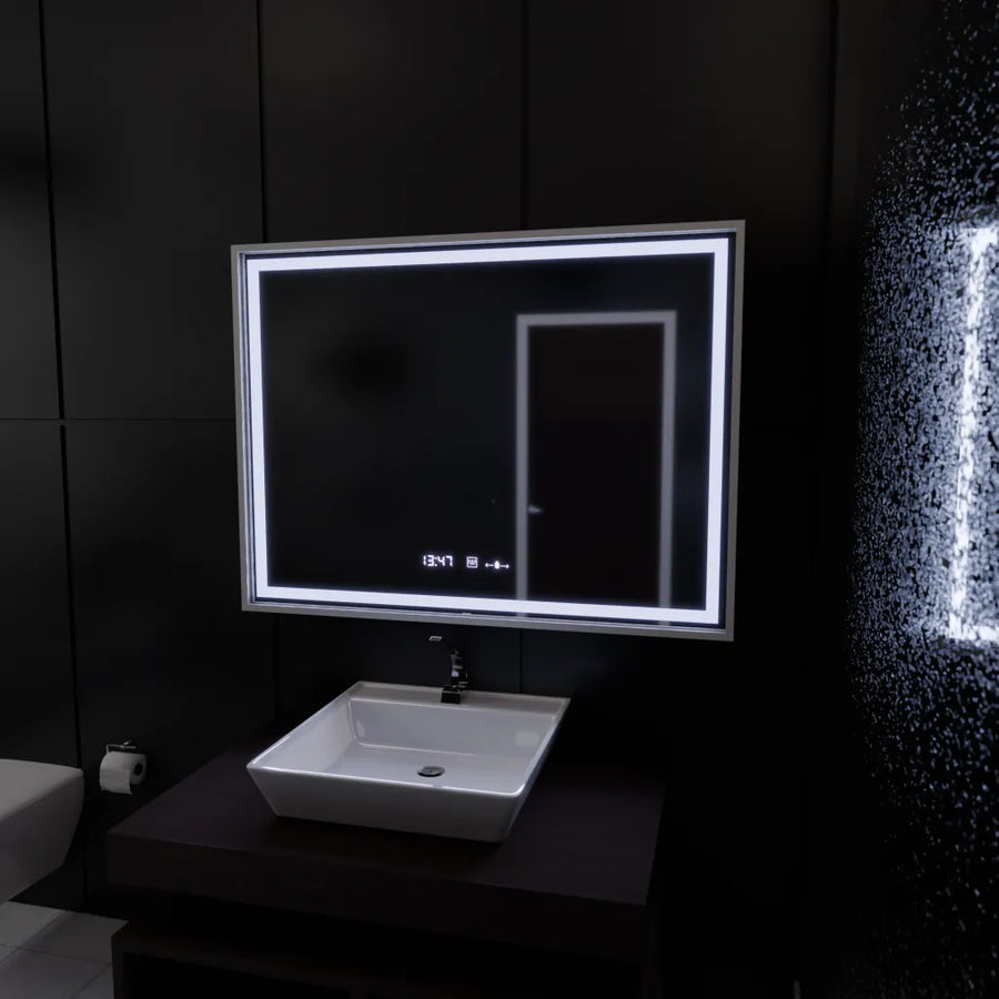 Prostokątne lustro LED, 120x80 cm, Verite Imperial Silver Motion Glow Marcello, system przeciwmgielny, zegar i termometr, przyciemniane lustra Marcello Domyślny tytuł Alessandro Design