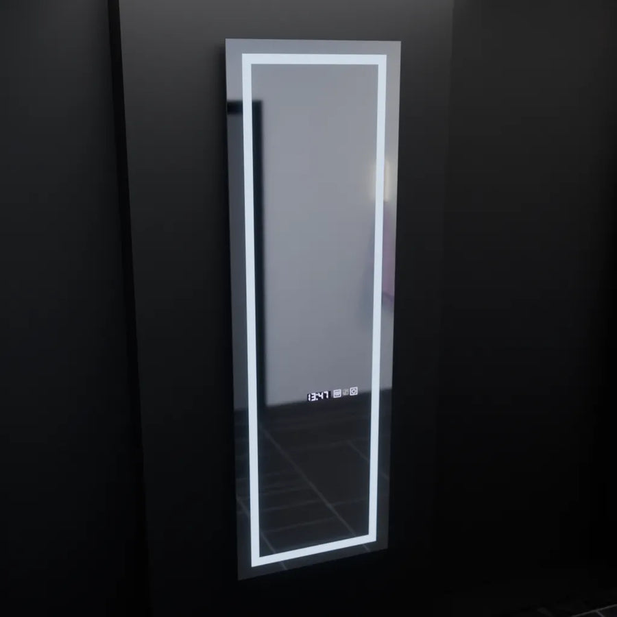 Prostokątne lustro LED, 45x140 cm, czujnik radarowy Giulia Marcello, system odmgławiania, zegar i termometr, Dimabila, lusterka Dressing Couture Domyślny tytuł Alessandro Design