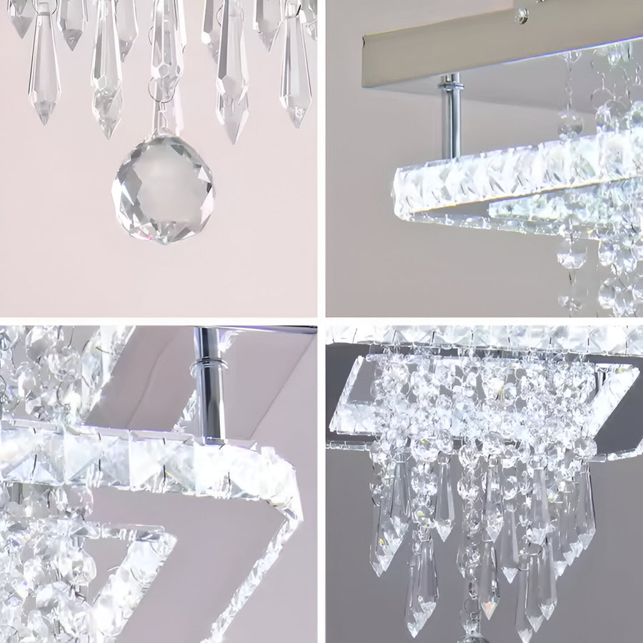 Kwadratowy żyrandol LED Alberico, 17 W, światło zimne/ciepłe/neutralne, kryształ, błyszczący chrom Nowoczesne żyrandole Domyślny tytuł Alessandro Design