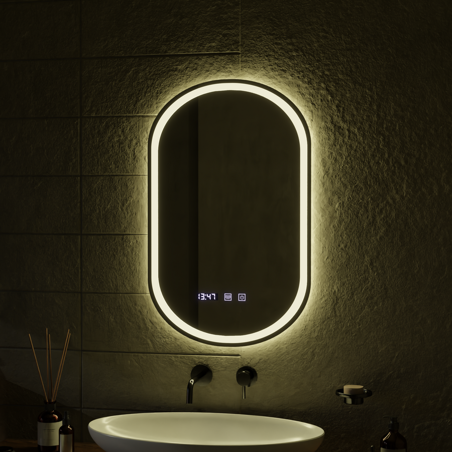 Lustro dotykowe LED ONIRA System przeciwmgielny, zegar i temperatura Lustra 50x80 cm Korman S Domyślny tytuł Alessandro Design