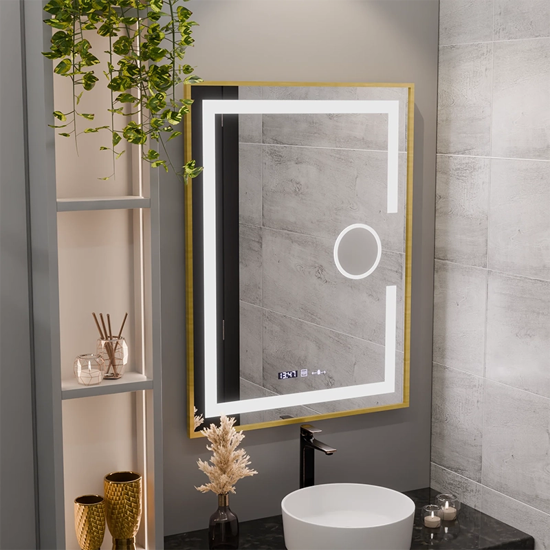 Prostokątne lusterko LED, 60x80 cm, Eclat Motionglow Marcello, System Defrition, zegar i termometr, kosmetyki