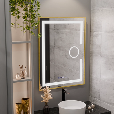 Prostokątne lusterko LED, 60x80 cm, Eclat Motionglow Marcello, System Defrition, zegar i termometr, kosmetyki