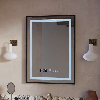 Prostokątne lustro LED, 50x70cm, Verite Majeste Noir Motion Glow Marcello, system odmgławiania, zegar i termometr, przyciemniane lustra Marcello Domyślny tytuł Alessandro Design