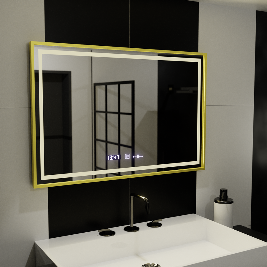 Prostokątne lustro LED, 120x80cm, Verite Royale Gold MotionGlow Marcello, system odmgławiania, zegar i termometr, przyciemniane lustra Marcello Domyślny tytuł Alessandro Design