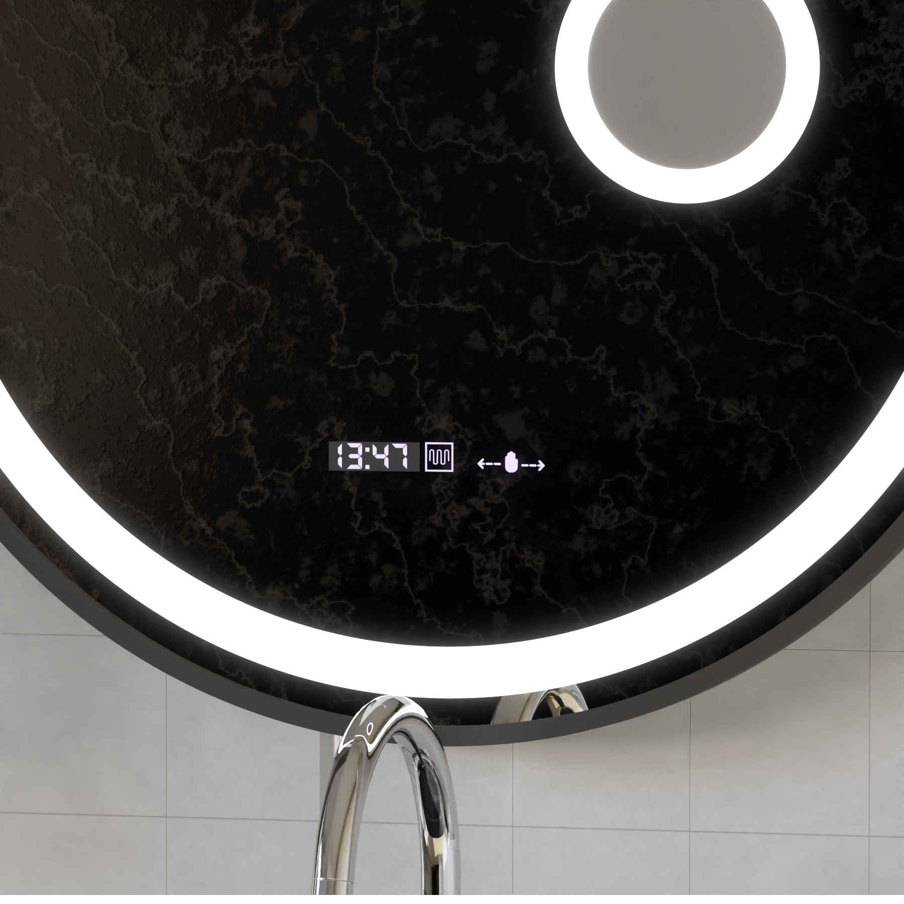 Okrągłe lustro LED, 11 W, 60 cm, czujnik Micah Marcello MotionGlow, system odmgławiania, zegar i termometr, lupa kosmetyczna, przyciemniane lustra Marcello Domyślny tytuł Alessandro Design