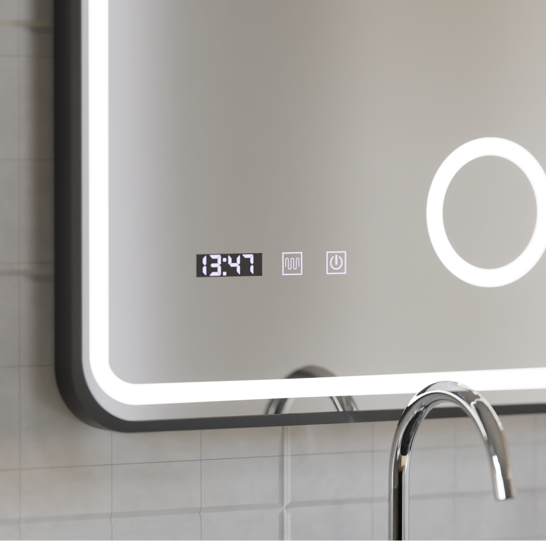 Ulrich LED Touch Lusterko System odmgławiania, zegar i temperatura 75x90 cm Czarna ramka Szczotkowane lusterka kosmetyczne Korman S Domyślny tytuł Alessandro Design