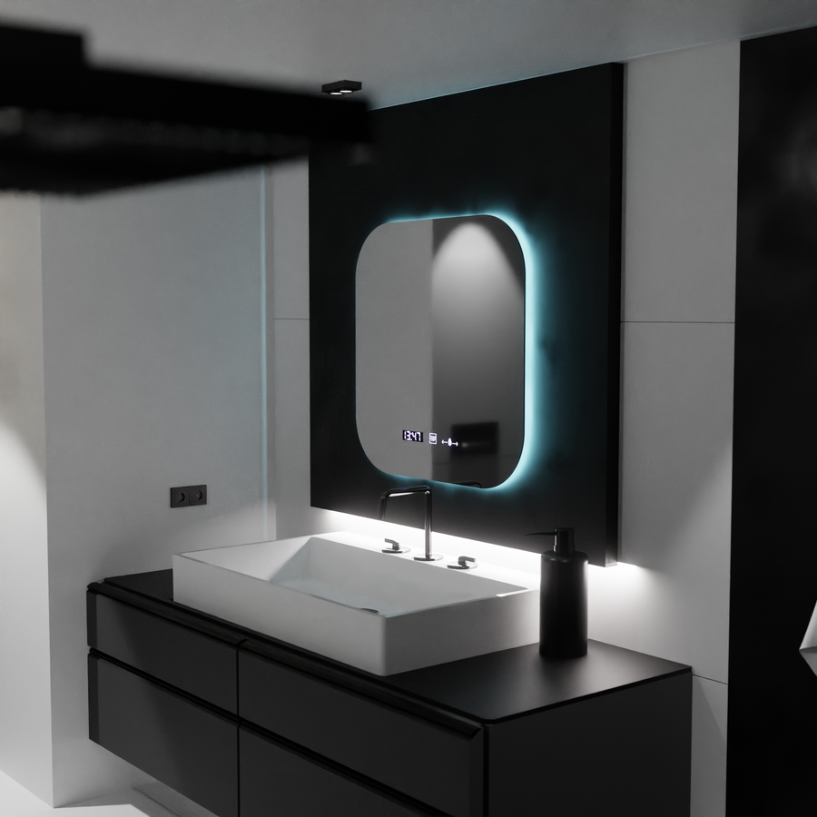 Prostokątne lustro LED 60x60 Aura Riflesso Puro MotionGlow Marcello, system odmgławiania, termometr i zegar, ściemniane lustra Marcello Domyślny tytuł Alessandro Design