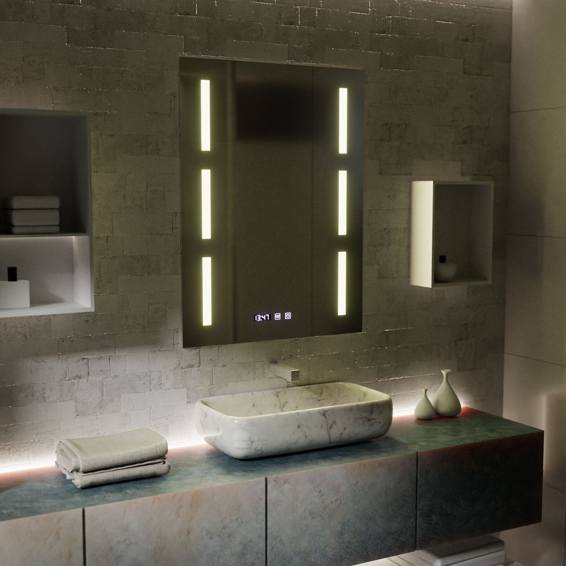 Lustro LED Touch Erich S86/60X80 System odmgławiania, zegar i temperatura 60x80 cm Lustra Korman S Domyślny tytuł Alessandro Design