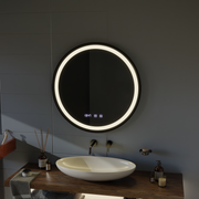 Lustro dotykowe LED NOVARA System odmgławiania, zegar i temperatura 50 cm Czarna rama Lustra szczotkowane Korman S Domyślny tytuł Alessandro Design