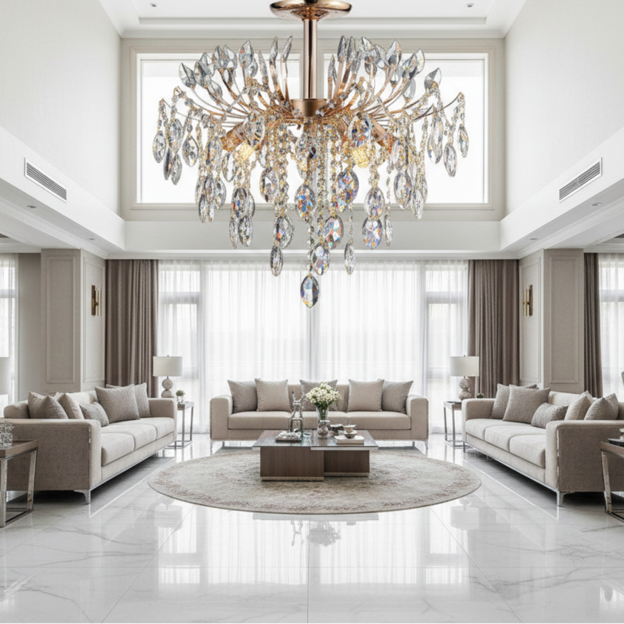 Żyrandol Kryształowy PALERMO Elegance 5xE14, średnica 50cm, Złoty