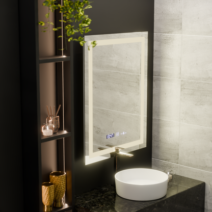 Prostokątne lustro LED, 75x90cm, Verite MotionGlow Marcello, system odmgławiania, zegar i termometr, przyciemniane lustra Marcello Domyślny tytuł Alessandro Design