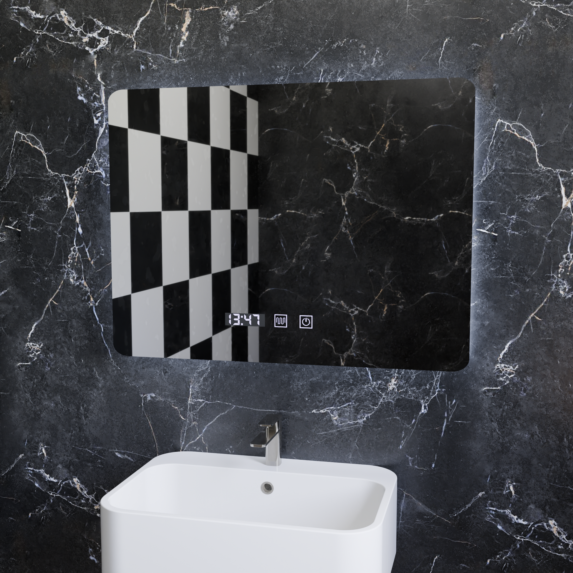 Oglinda LED Dreptunghiulara ARTAR Touch, 80X60cm, Sistem Dezaburire, Dimabila, Ceas si Temperatura, Lumina Calda Neutra Rece 3000K/4000K/6000K Oglinda Baie cu LED si Dezaburire Default Title Alessandro Design