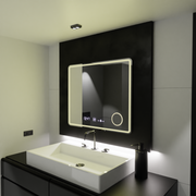 Prostokątne lustro LED, 80x60 cm, Riflesso MotionGlow Marcello, system usuwania zamglenia, zegar i termometr, lupa kosmetyczna, przyciemniane lustra Marcello Domyślny tytuł Alessandro Design