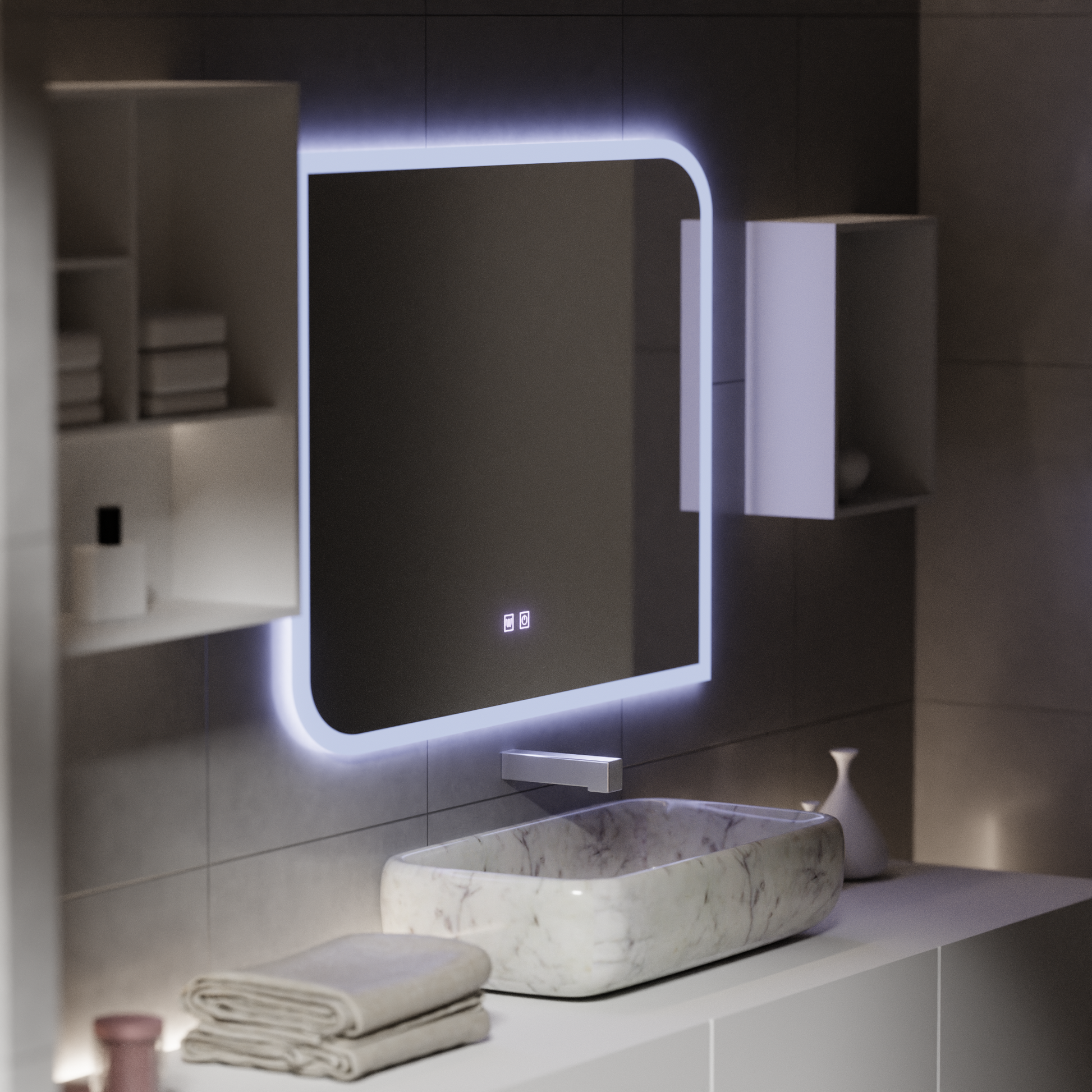 CLARIVO Lustro LED prostokątne, 80X60cm, dotykowe, lusterka z systemem odmgławiania Korman E Domyślny tytuł Alessandro Design