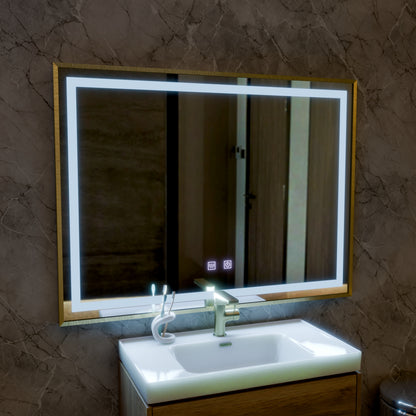 Lustro LED RAYNA Touch, 80x60 cm, funkcja odmgławiania, lustra w ramie ze szczotkowanego złota Korman E Domyślny tytuł Alessandro Design