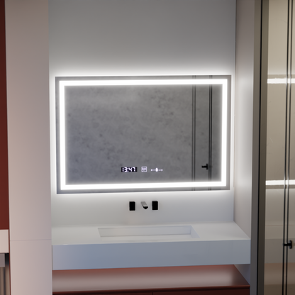 Prostokątne lustro LED 120x80cm Vérité MotionGlow Marcello, system odmgławiania, zegar i termometr, ściemniane lustra Marcello Domyślny tytuł Alessandro Design
