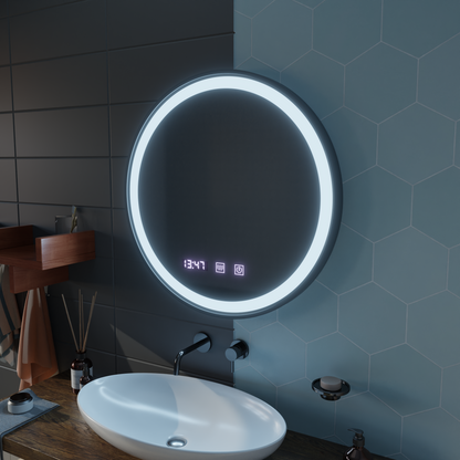 Lustro dotykowe LED NOVARA System odmgławiania, zegar i temperatura 80 cm Czarna rama Lustra szczotkowane Korman S Domyślny tytuł Alessandro Design