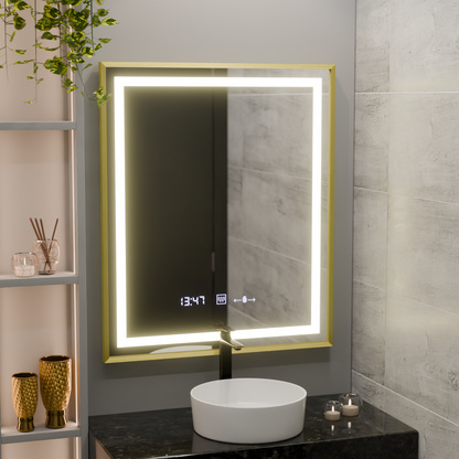 Prostokątne lustro LED, 75x90 cm, Verite Royale Gold MotionGlow Marcello, system odmgławiania, zegar i termometr, przyciemniane lustra Marcello Domyślny tytuł Alessandro Design