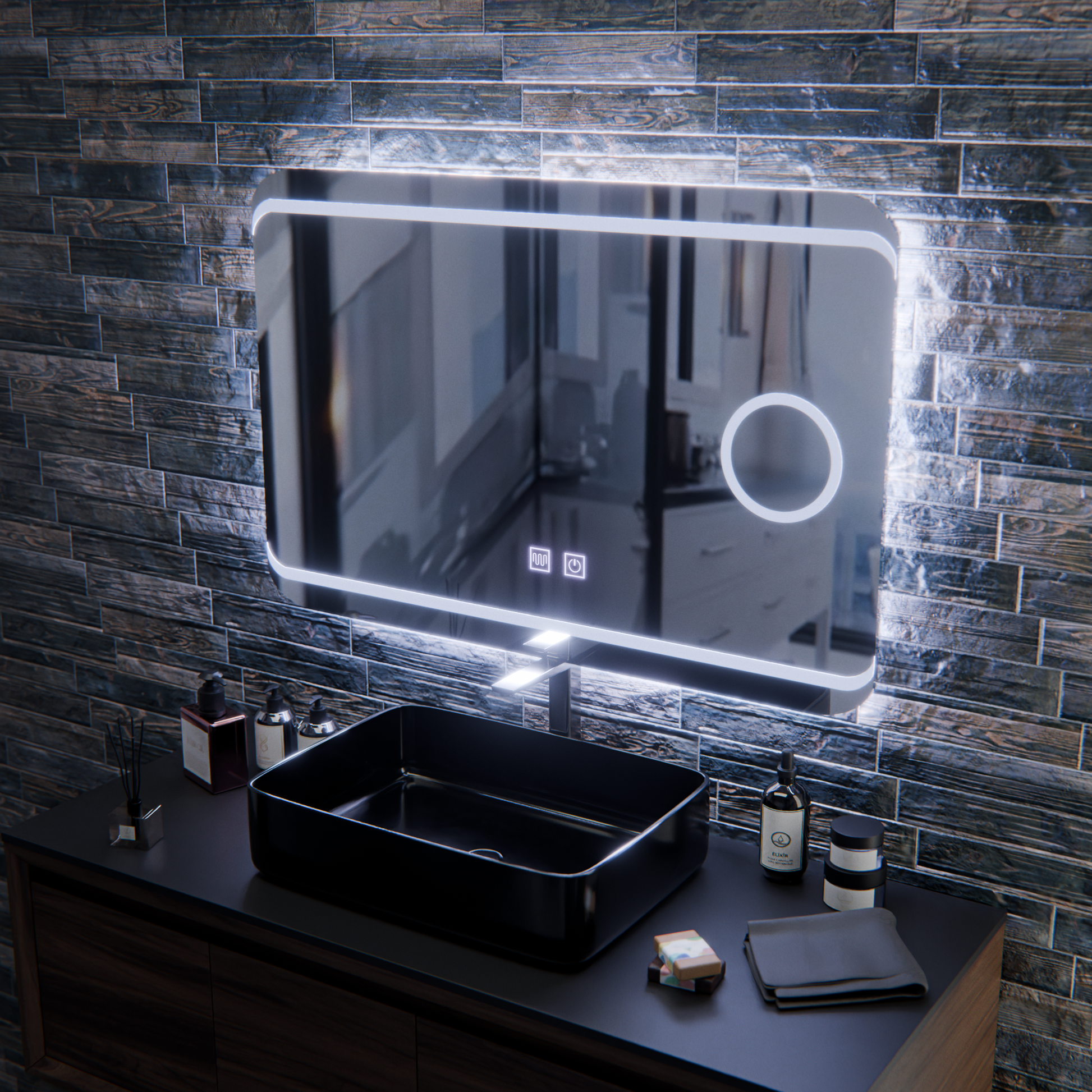 Lustro LED E30S/65X45, funkcja dotyku i odmgławiania, światło kosmetyczne, 65x45cm, zimne światło 6000K Lustra Korman E Domyślny tytuł Alessandro Design