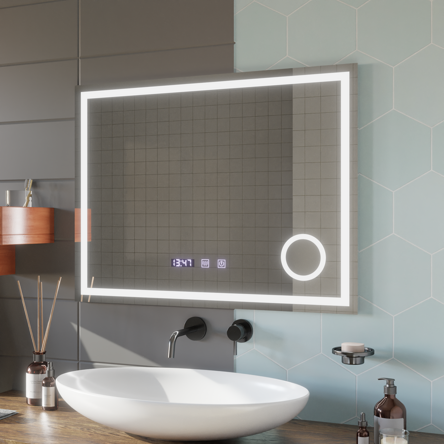 Lustro dotykowe LED NIVERA System odmgławiania, zegar i temperatura 80x60 cm Lustra kosmetyczne Lustra Korman S Domyślny tytuł Alessandro Design